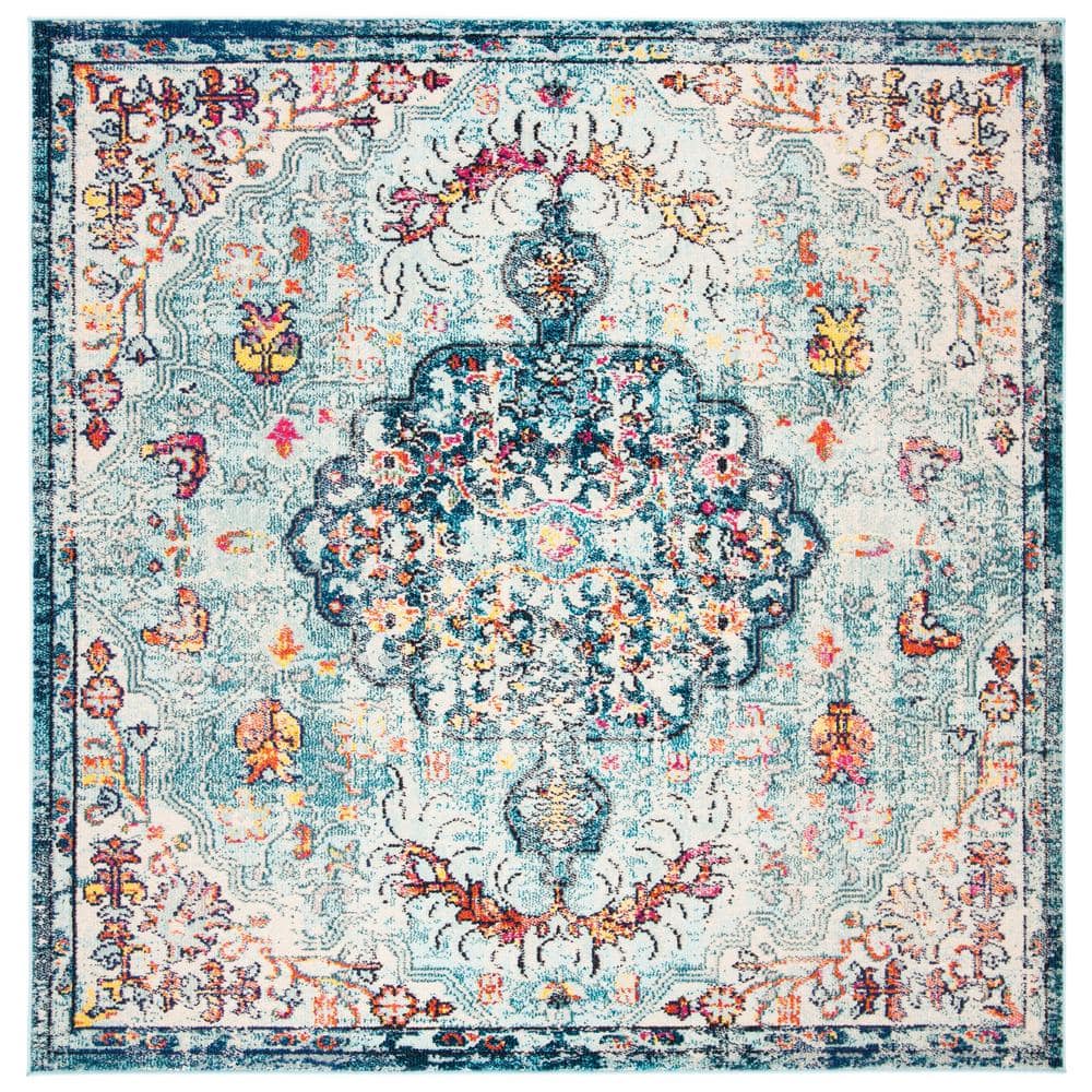 Navy and Light Blue Synthetic 11' Square Easy-Care Rug