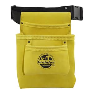 3-Pocket Nail and Tool Pouch with Yellow Suede Leather Belt