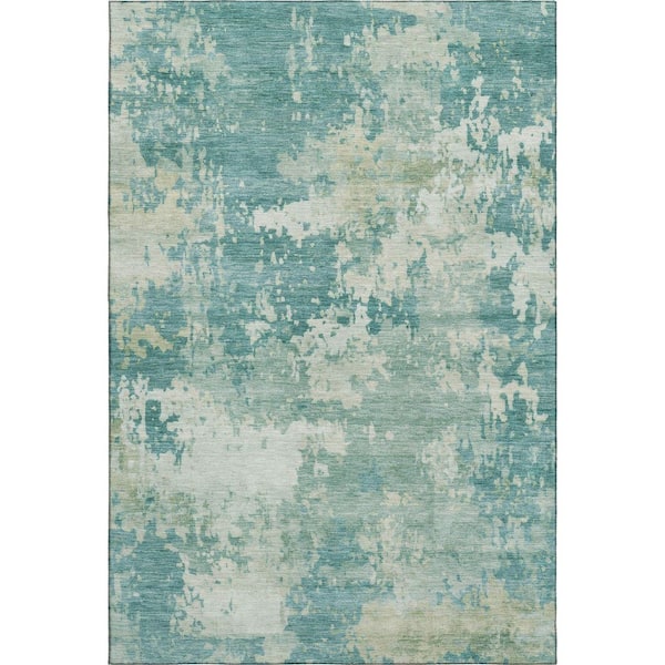 Mayfield Premium Machine Washable Abstract AMF2142 Teal 3 ft. x 4 ft. Area Rug