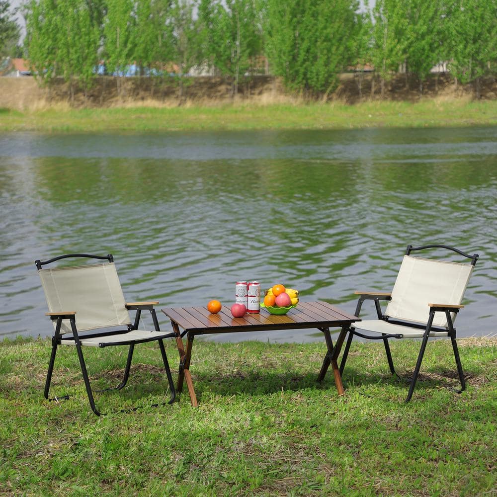 37 in. Brown Rectangle Aluminum Picnic Table Folding Outdoor Table and 2-Ox