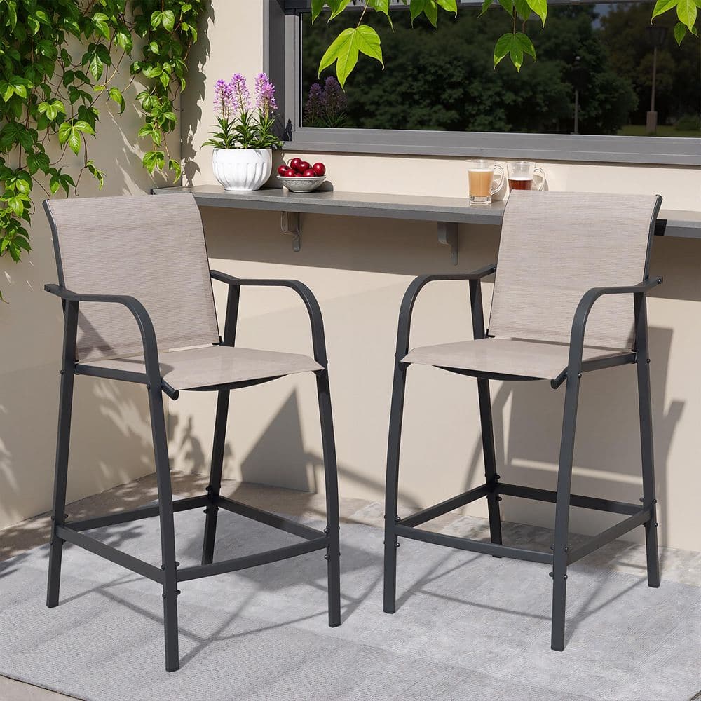 2-Pack Metal Outdoor Bar Stool Powder-Coated Steel Frame Textilene Fabric Bar Stool with 500 lbs Capacity in Espresso price history on PriceWatchPro