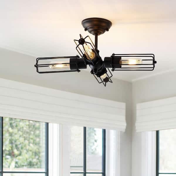 JONATHAN Y Chase Black 20 in. Metal LED Flushmount