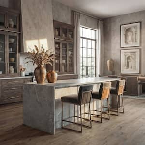 Gray Solieri Marble Finish Wood Top 94.5 in. Kitchen Island with Handleless Beveled Doors and Large Storage