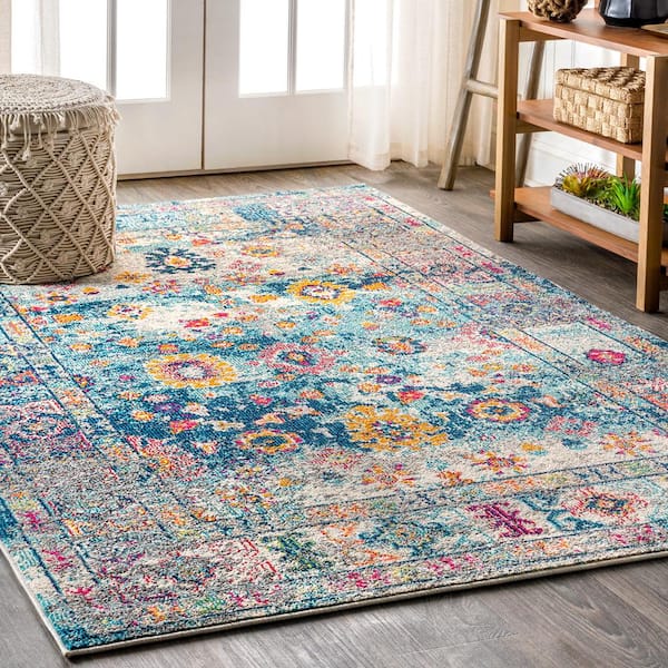 JONATHAN Y Bohemian Flair Boho Vintage Faded Navy/Cream 8 ft