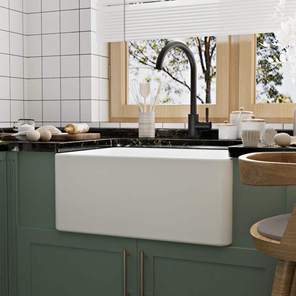 White Fireclay 24" Single Bowl Farmhouse Sink
