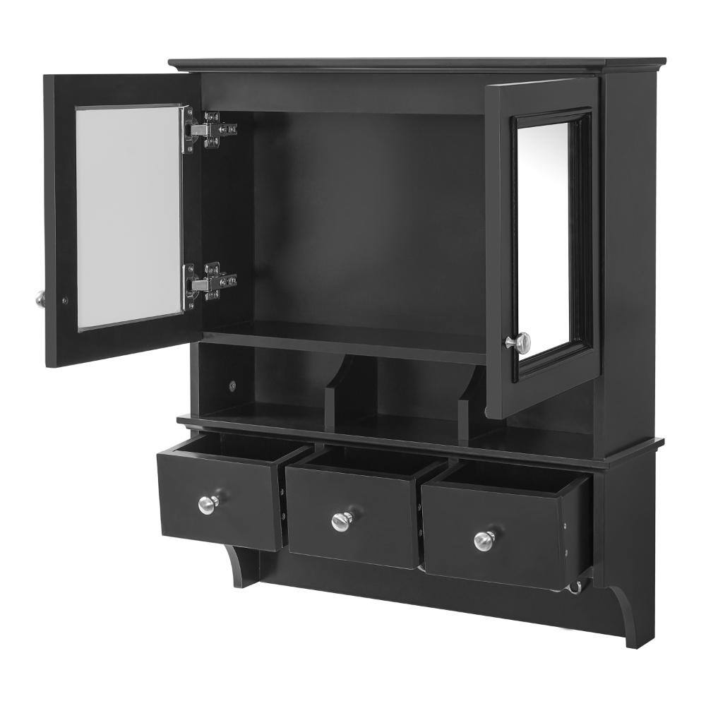 Aurelia 24 in. W x 28 in. H Rectangular MDF Surface Mount Framed Medicine Cabinet with Mirror & Hooks in Black price history on PriceWatchPro