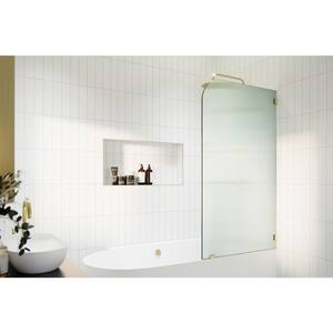 Aurora 30 in. W x 58.25 in. H Left-Hand Single Fixed Frameless Fluted Frosted Bath Panel Radius Shower Tub Door