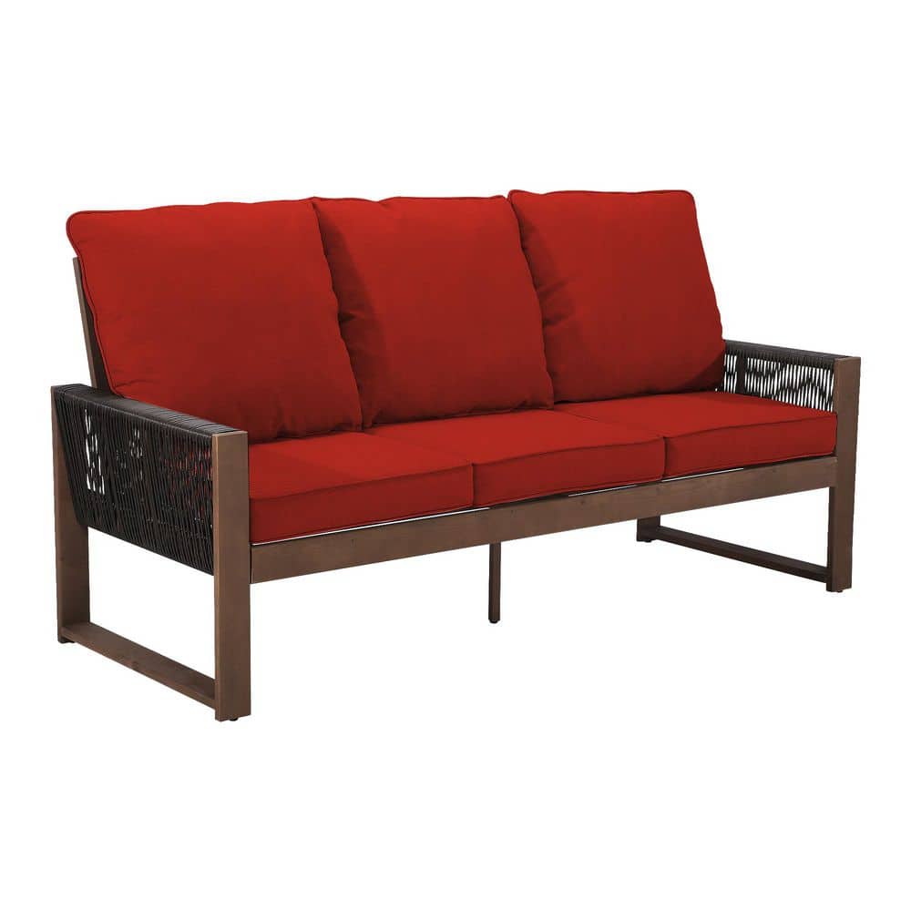 3-Seater Wood Wicker Outdoor Couch Patio Sofa with Red Cushions price history on PriceWatchPro