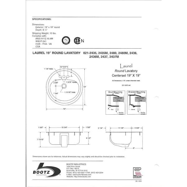 Bootz Industries Laurel Round Drop-In Bathroom Sink in White 021