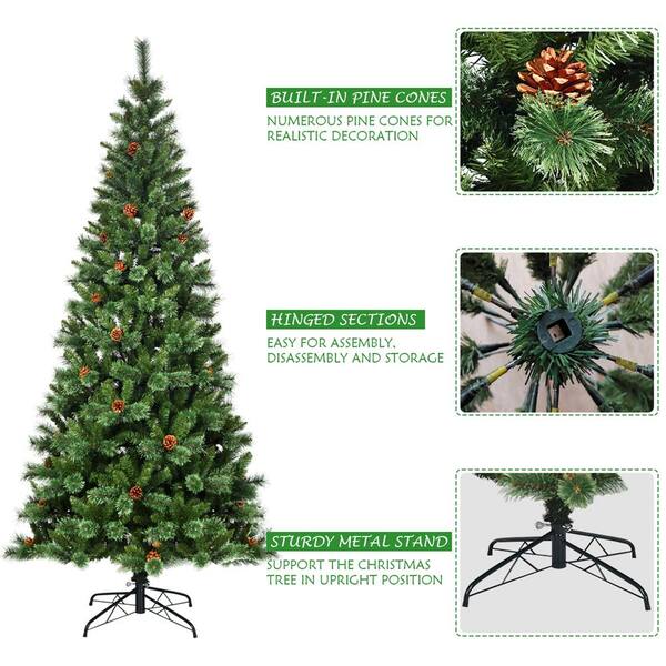 Gymax 6 ft. Artificial Christmas Tree Hinged Tree with Pine Cones Metal  Stand GYM08464 - The Home Depot