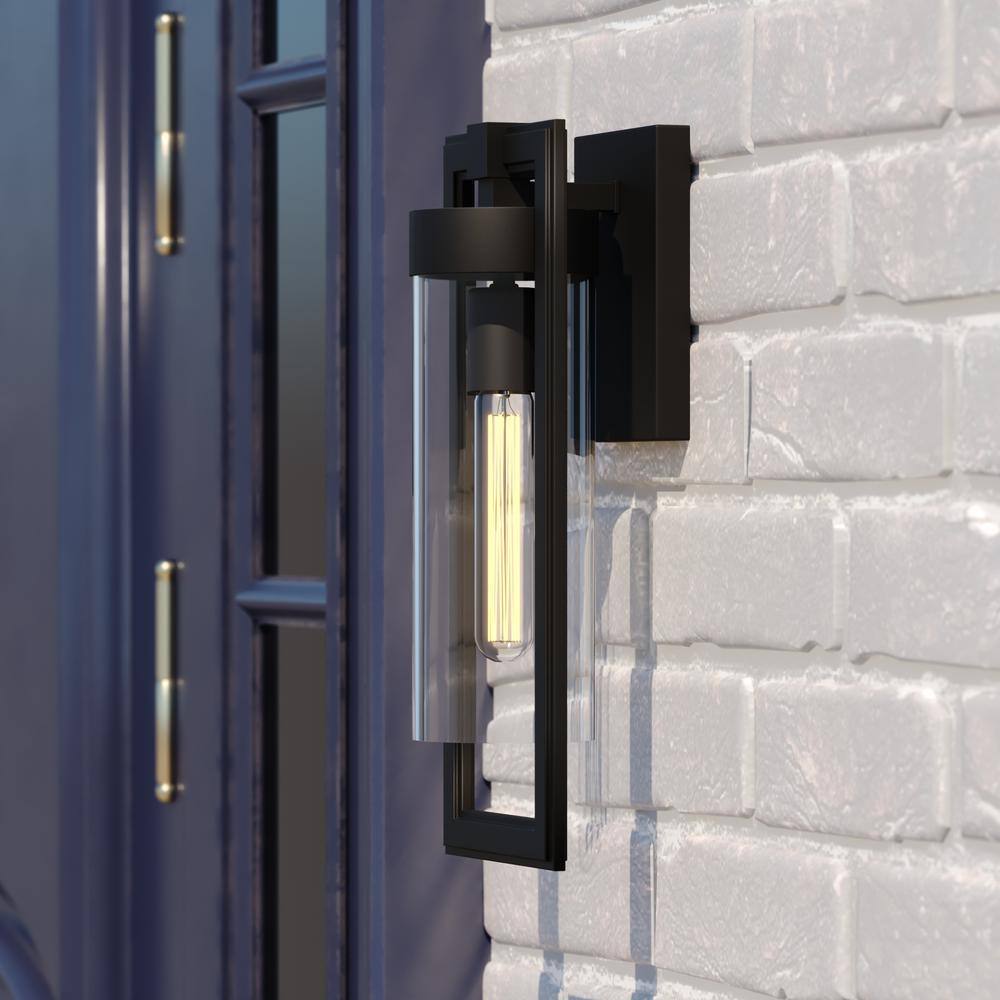 Malmo Matte Black 15.75" Contemporary Outdoor Wall Light with Clear Glass