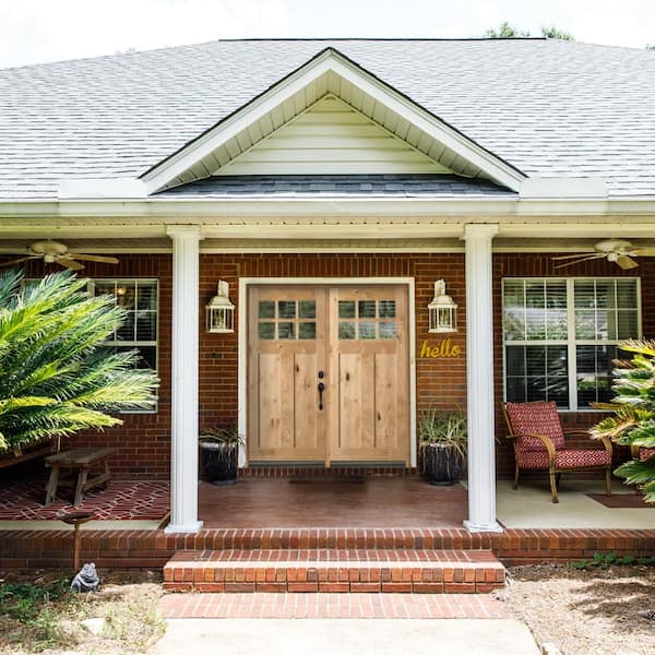 64 in. x 80 in. Knotty Alder Left-Hand/Inswing Double 6-Lite Clear Glass Provincial Stain Solid Wood Prehung Front Door