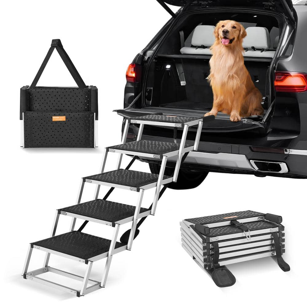 VEVOR Dog Stair for Cars, Wide 5-Step Dog Car Steps, Folding Dog Car Ramp with Nonslip Surface, Portable Pet Steps Lightweight