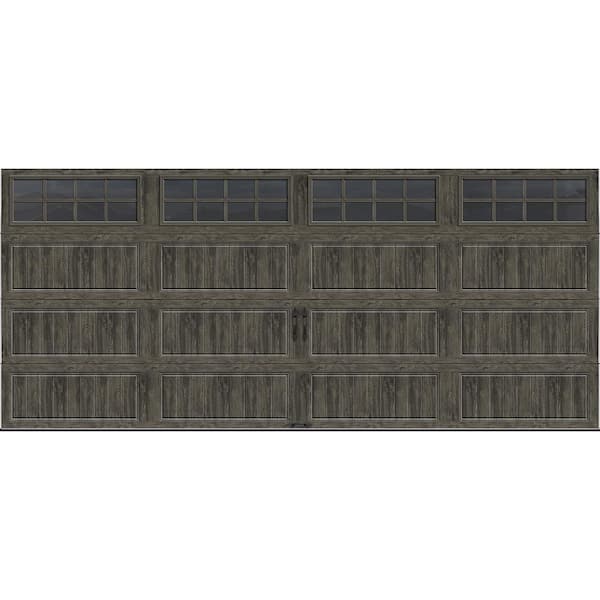 Clopay Gallery Steel Long Panel 16 ft x 7 ft Insulated 18.4 R-Value Wood Look Slate Garage Door with SQ24 Windows