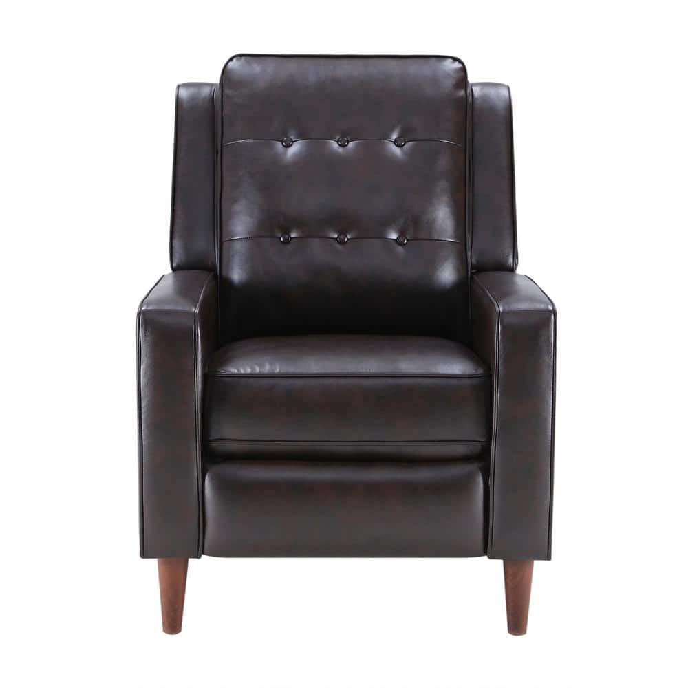Dark Brown Polyurethane Leather Push Back Recliner Manual Arm Chair for Liv