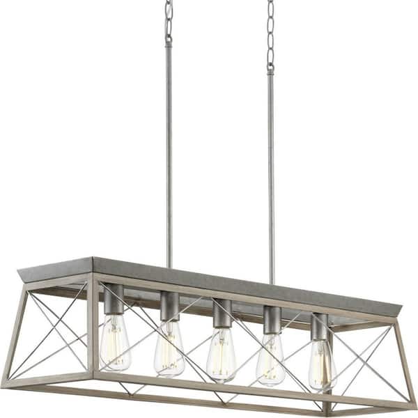Briarwood Collection 5-Light Bleached Oak Farmhouse Linear Island Chandelier Light