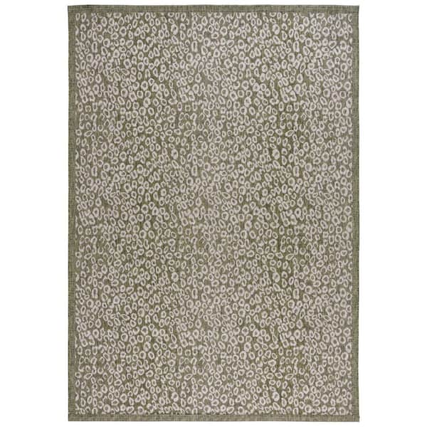 SAFAVIEH Courtyard Dark Green/Beige 8 ft. x 11 ft. Border Cheetah Indoor/Outdoor Area Rug