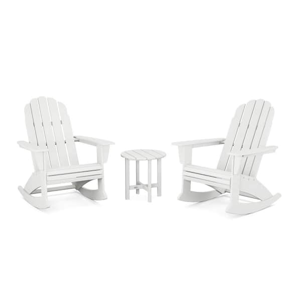 POLYWOOD Vineyard Curveback Adirondack Rocking Chair White 3-Piece HDPE Plastic Patio Conversation Set