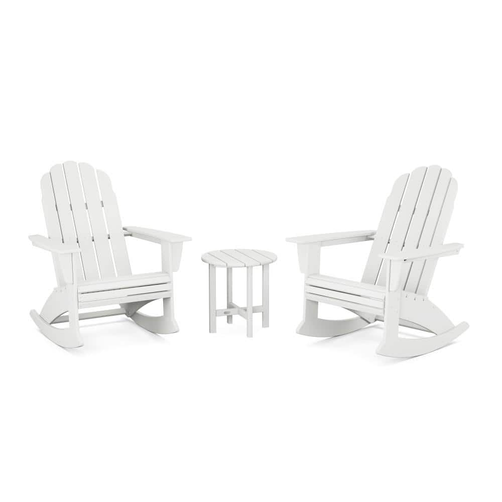 Vineyard Curveback Adirondack Rocking Chair White 3-Piece HDPE Plastic Patio Conversation Set -  POLYWOOD, PWS2203-1-WH