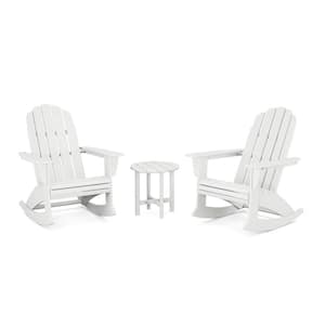 Vineyard Curveback Adirondack Rocking Chair White 3-Piece HDPE Plastic Patio Conversation Set
