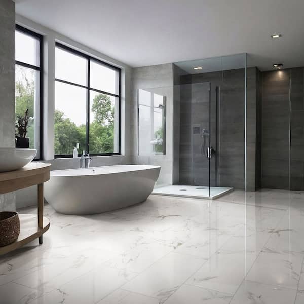 Carrara 12 in. x 24 in. Polished Porcelain Floor and Wall Tile (2 sq. ft./Each)