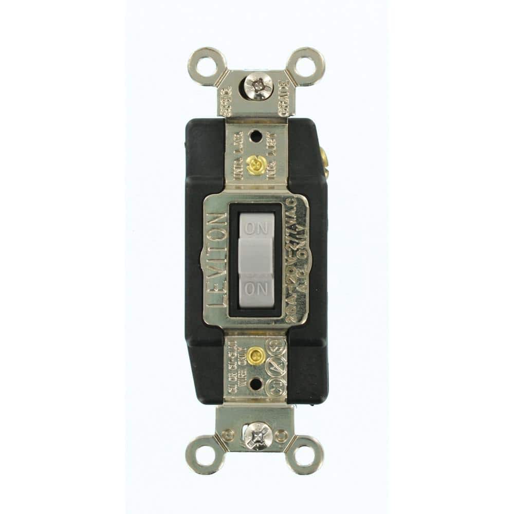 Leviton 1257-GY 20 Amp  120/277 Volt  Toggle  Double Throw  Center Off  Momentary Contact  Single-Pole AC Quiet Switch  Industrial Grade  Grounding  Gray