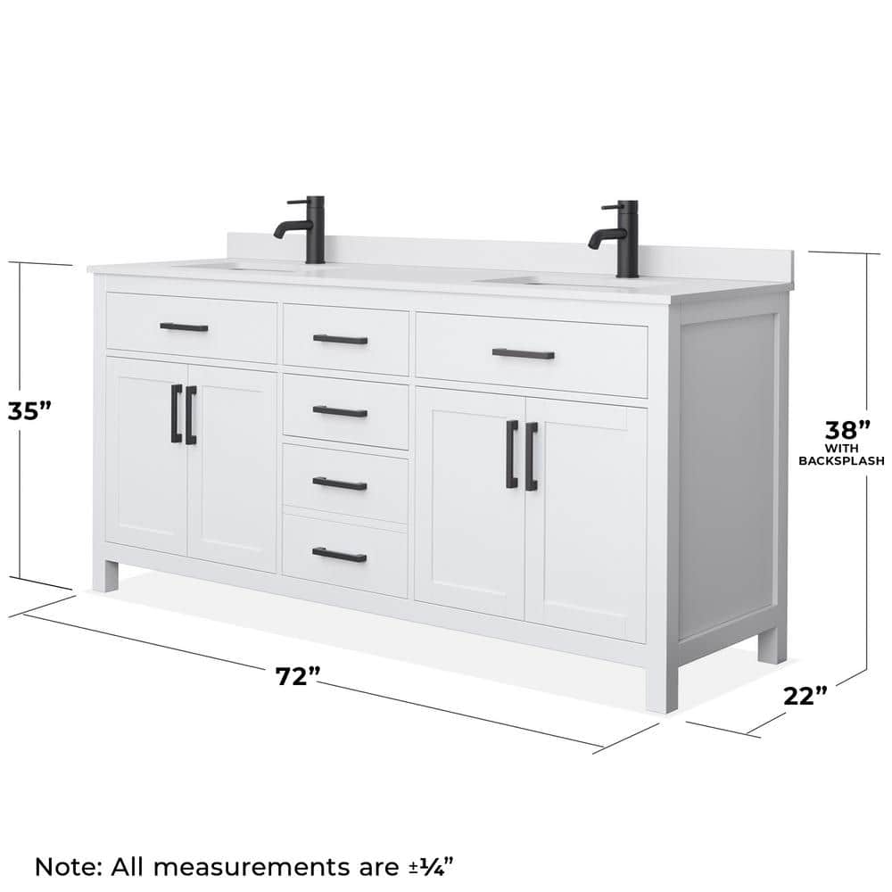 Beckett 72" White Double Bathroom Vanity with Cultured Marble Top