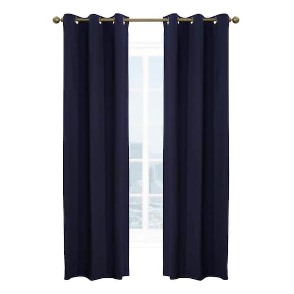 THERMALOGIC Weathermate Grommet Navy Cotton Smooth 40 in. W x 63 in. L Grommet Indoor Room Darkening Curtain (Double Panels)