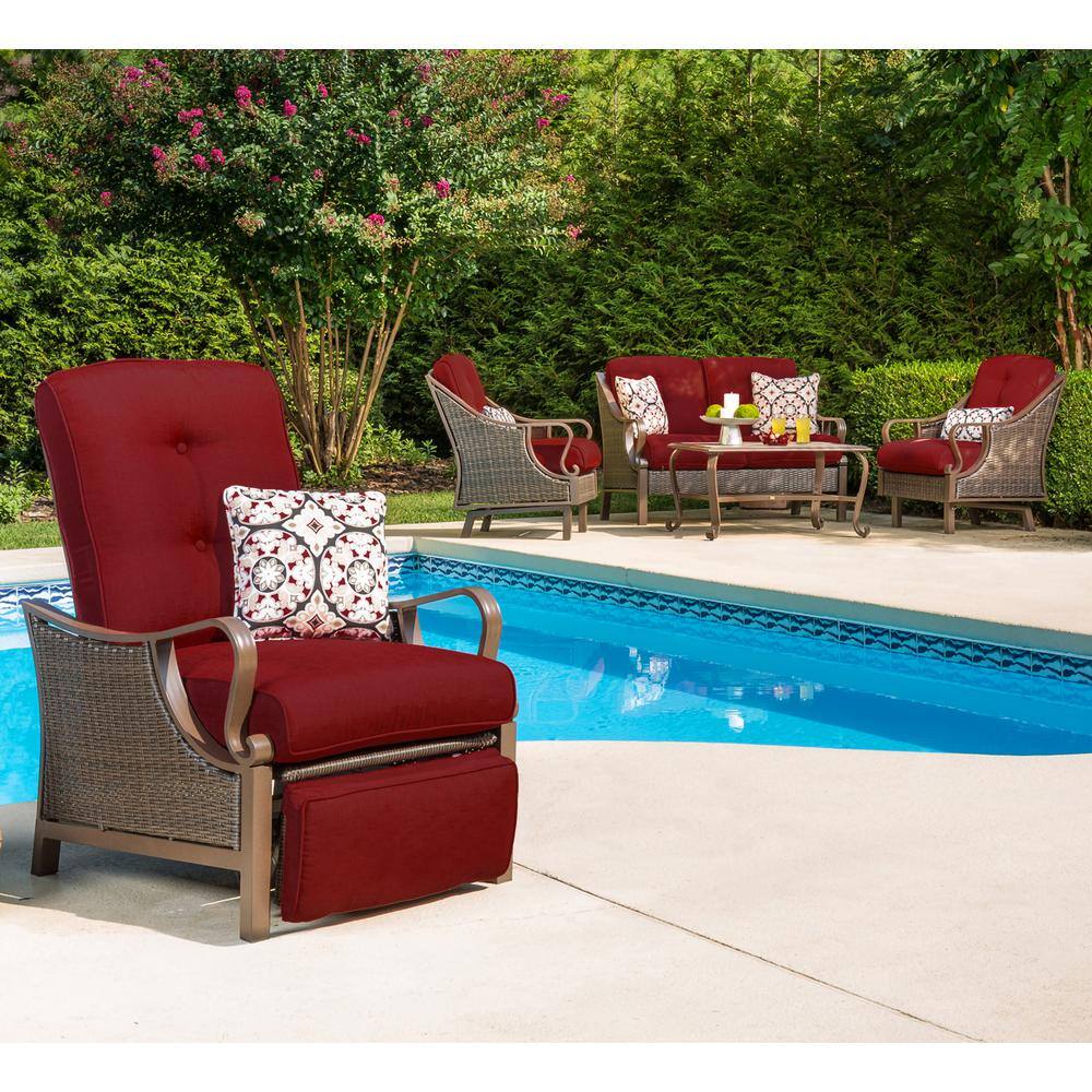 Crimson Red Steel and Wicker Reclining Armchair with Cushions