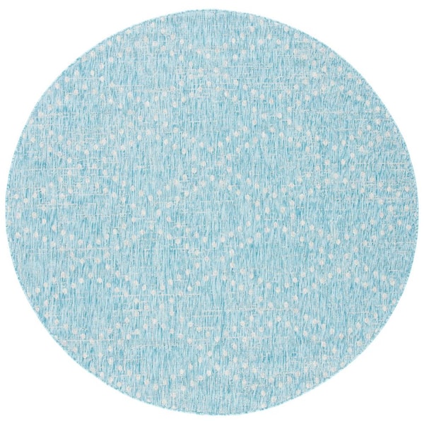 SAFAVIEH Courtyard Aqua/Gray 7 ft. x 7 ft. Dotted Diamond Distressed Indoor/Outdoor Patio  Round Area Rug