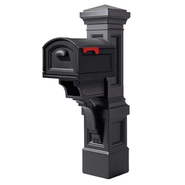 Atherton Grand Resin Overpost Extra Large Black Onyx Mailbox and Black Onyx Mail Post Combo