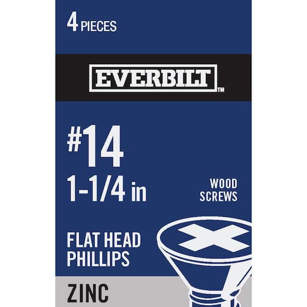 Everbilt #14 x 1-1/4 in. Phillips Flat Head Zinc Plated Wood Screw (4-Pack)