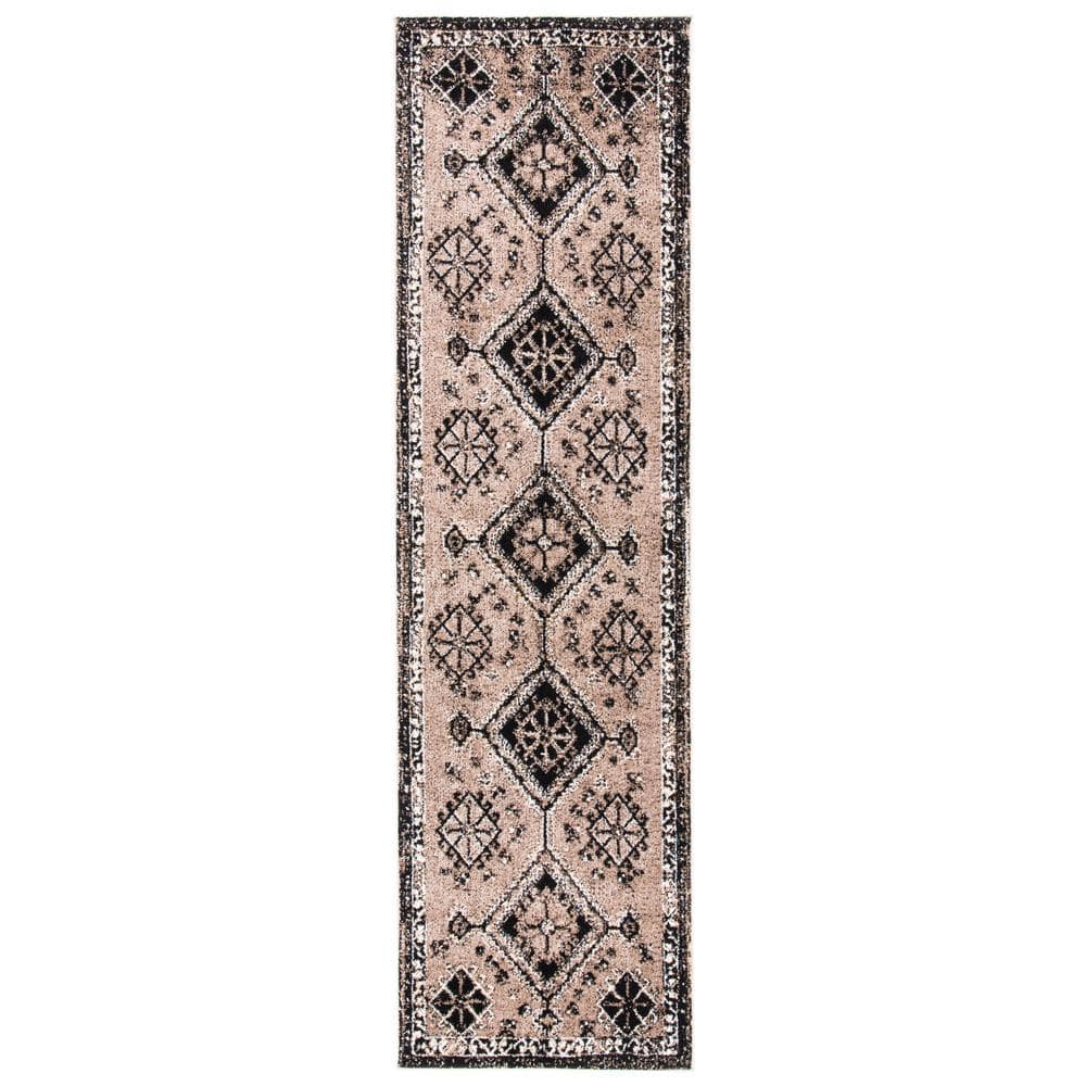 Vintage Hamadan Brown/Black 2 ft. x 8 ft. Border Geometric Runner Rug