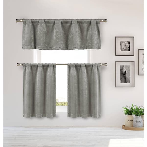 Kelvin Silver Floral Thermal Blackout Curtain - 55 in. W x 16 in. L (Set of 2)