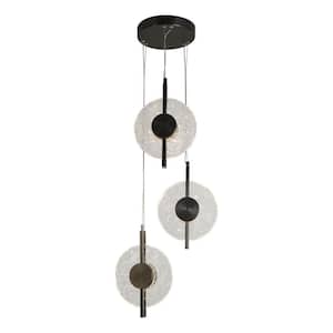Philodendron 3-Light Integrated LED Plating Brushed Black Chandelier with Clear Handmade Ripple Glass