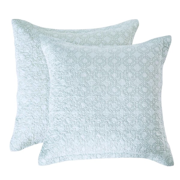 LEVTEX HOME Bay Islands Teal and Cream Trellis Cotton 26 in. x 26 in. Euro Sham (Set of 2)