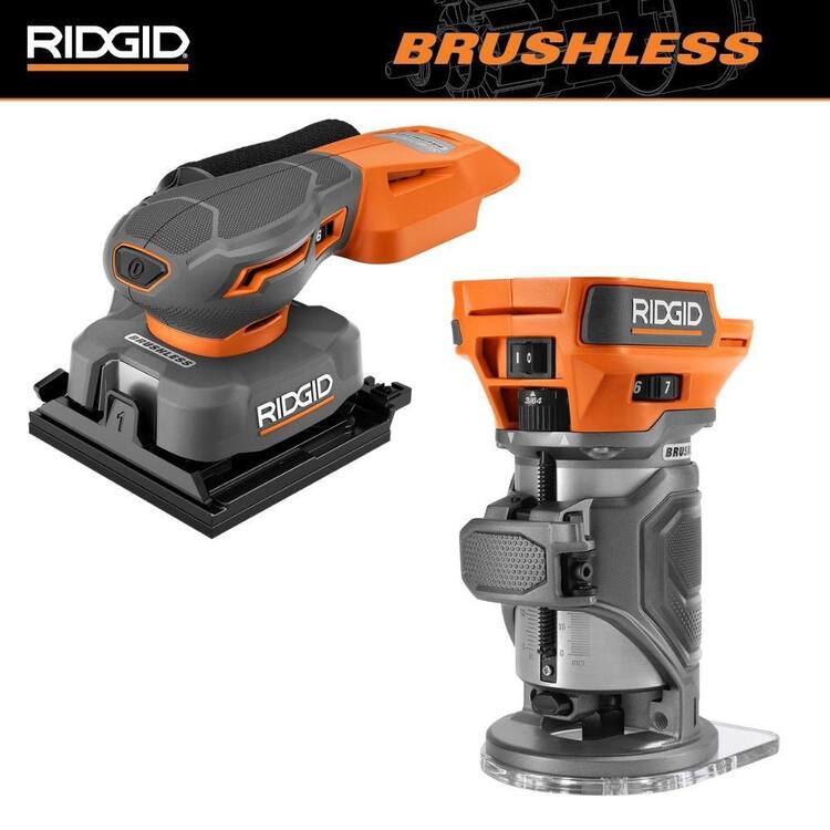 RIDGID 18V Brushless Cordless 2-Tool Combo Kit with SubCompact Random Sheet Sander and Compact Router (Tools Only)