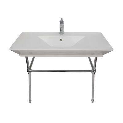 Opulence "His" Large Console Sink in White with Brass Stand and 1-Faucet Hole