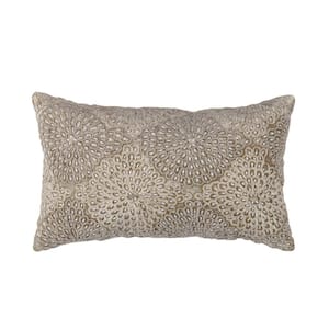Neples Beige Embroidered Poly Fill 24 in. x 14 in. Lumber Pillow
