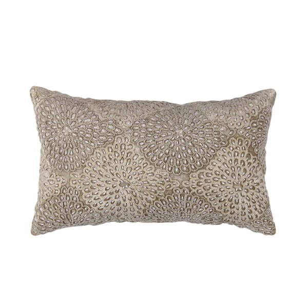 Pasargad Home Neples Beige Embroidered Poly Fill 24 in. x 14 in. Lumber Pillow