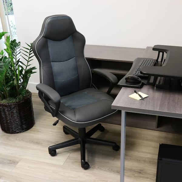 Elama High Back Faux Leather Adjustable Height Office Standard Chair in Grey