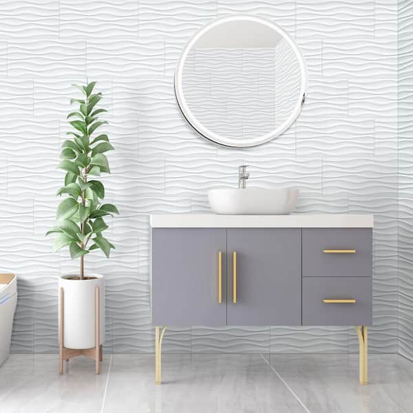 Dymo Wavy White 12 in. x 24 in. Glossy Ceramic 3D Patterned Wall Tile (16 sq. ft./Case)