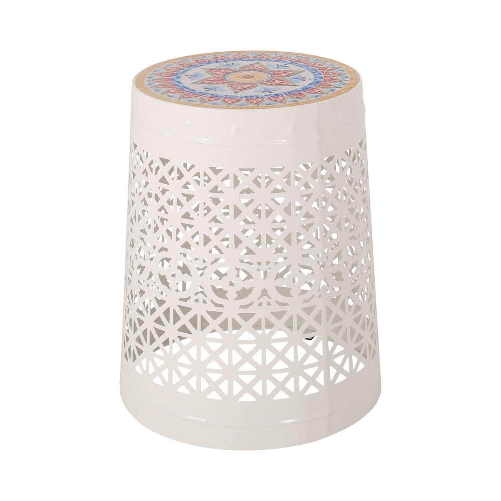 White Cylindrical Metal Outdoor Side Table