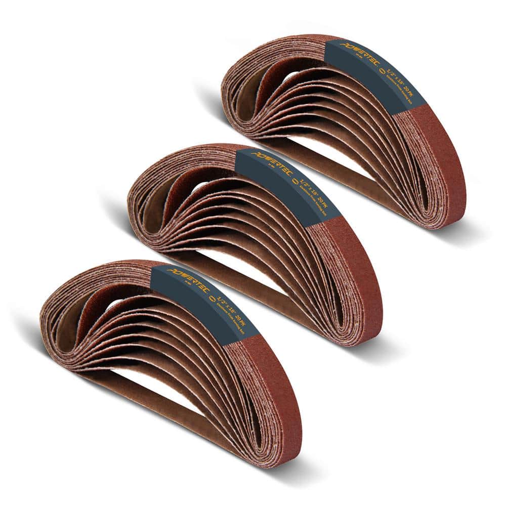 1/2 in. x 18 in. 40/80/180 Grit Sanding Belt Assortment for Belt Sander, Aluminum Oxide (60-Pack) price history on PriceWatchPro