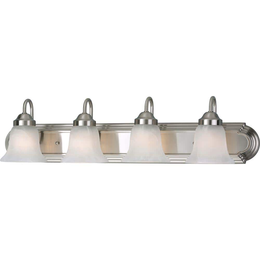 Brushed Nickel 4-Light Bath Vanity with Alabaster Glass Shades