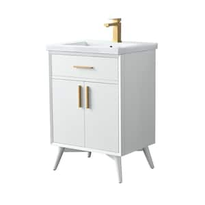 Nolan 24 in. W x 18 in. D x 34 in. H Bath Vanity in White with White Ceramic Vanity Top