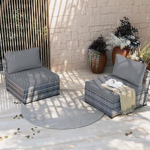 2-Pieces Gray Wicker Patio Conversation Seating with Light Gray Cushions