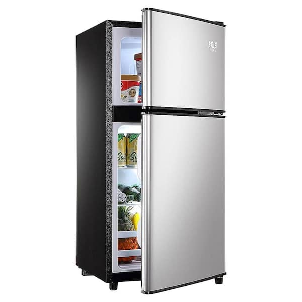 Aoibox 17.5 in. 3.5 Cu. Ft. Compact Small Top Freezer Refrigerator Silver with 2-Door,7-Level Thermostat and Removable Shelves