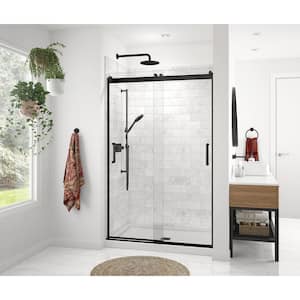 Revelation Round 47 in. W x 73 in. H Sliding Shower Door/Enclosure Alcove Installation in Matte Black with Clear Glass