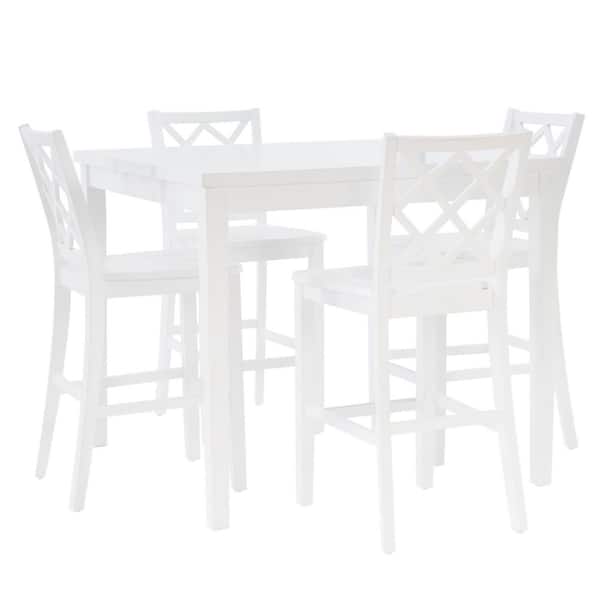 Linon Home Decor Mori 5-Piece Square White Wood Top Counter Dining Room Set Seats 4